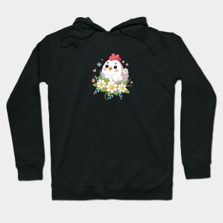 Happy kawaii chicken with flowers Hoodie